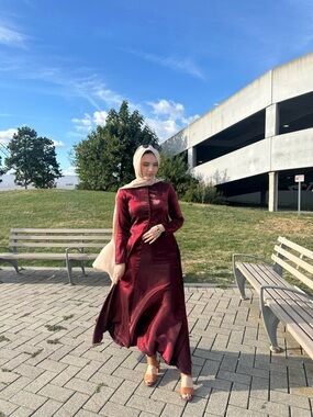 Modest Long-Sleeve Maxi Dress in Burgundy